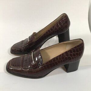 Talbots Vero Cuoio Brown Leather Crocodile Heels Horse Bit Womens US6M UK4 EU37